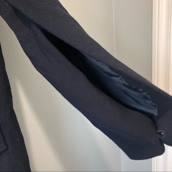 Zara Split-Sleeve Navy Blue Wool Blend Double Breasted Crossover Coat - Picture 9 of 15